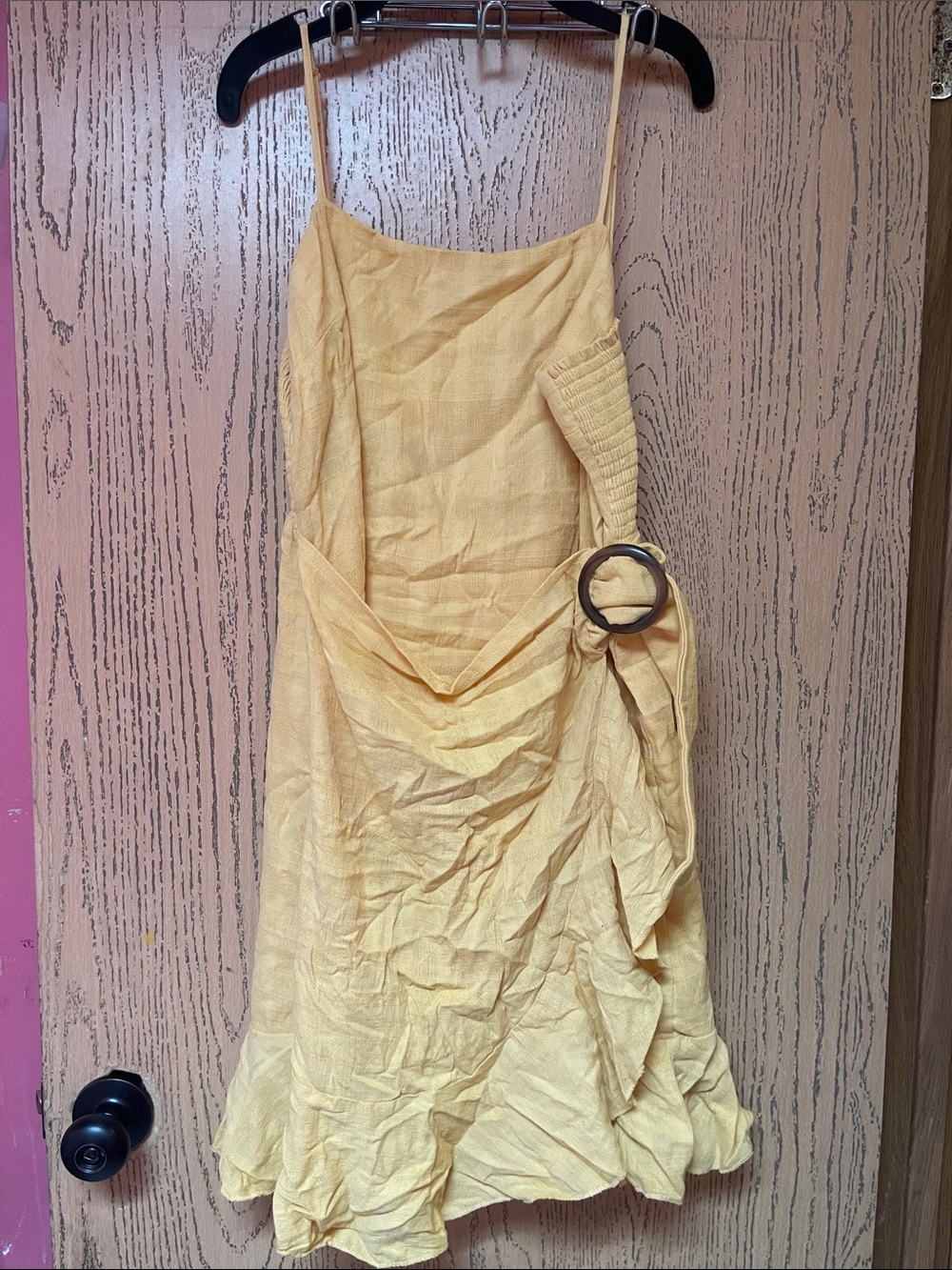 American Eagle Outfitters Yellow Spaghetti Strap Mini Dress with Ring Detail